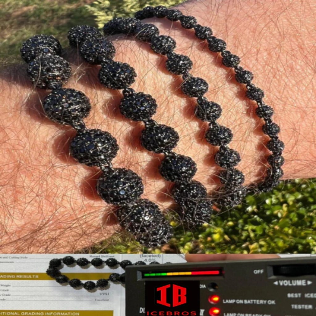 4mm (7.5'') (8'') (8.5'') Icebros Ball Moon Black Moissanite Bracelet